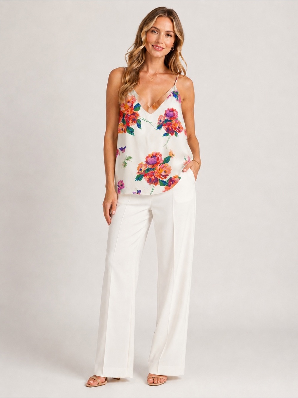 Lavender Brown Madora Floral Racerback Silk Cami